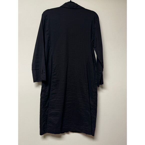 EILEEN FISHER Organic Linen Blend Long Sleeve Shirt Dress Pockets, Black, Sz L - Picture 7 of 8